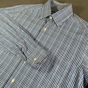 Ermenegildo Zegna Men's Blue Gingham Dress Size Large Long Sleeve Made in Italy